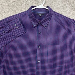 Uniqlo Shirt Mens XL Blue‎ Red Check Plaid Long Sleeve Button Down Casual Dress
